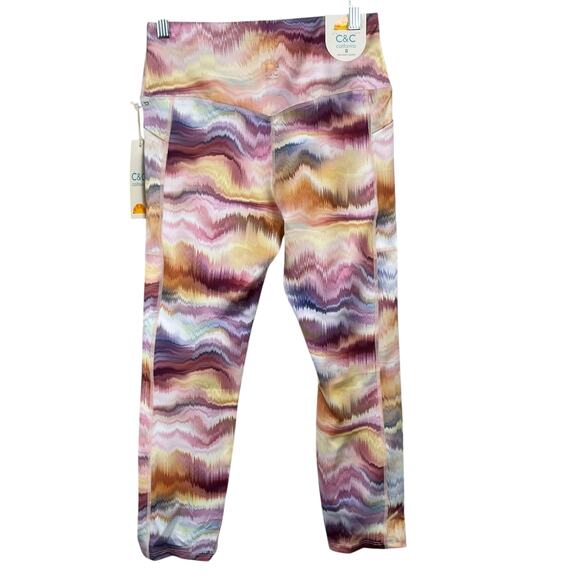 C&C California Wave Sunset Multi High Waist Pocket Crop Workout Leggings SM NWT - Picture 2 of 13